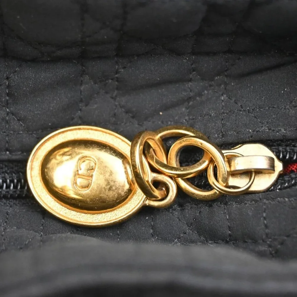 CHRISTIAN DIOR Logo Lady Cannage Hand Bag Nylon Leather Black GHW Italy 76ZA109 - Picture 7 of 16